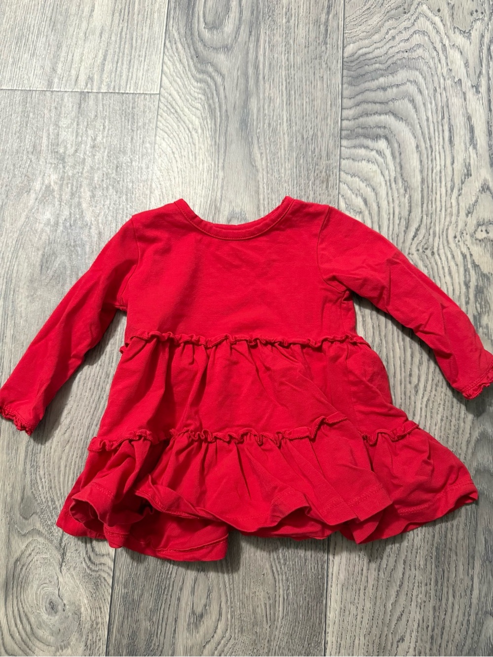 RuffleButts red long sleeve ruffle  12-18m